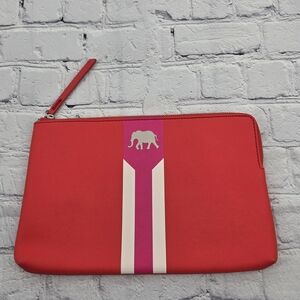Vibrant Stella And Dot Red and Pink Capri Pouch with Elephant Logo